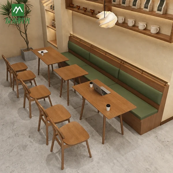 Wholesale Restaurant & Café Table and Chair Set: Walnut-Finish Frame with PU Leather Booth Seating – Customizable Size, Color, and Logo