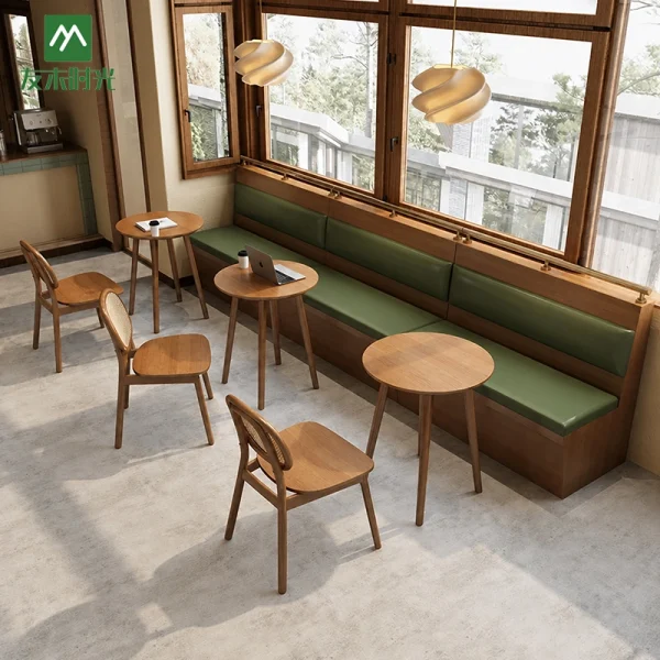 Wholesale Restaurant & Café Table and Chair Set: Walnut-Finish Frame with PU Leather Booth Seating – Customizable Size, Color, and Logo