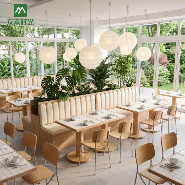 Modern Restaurant Booths, Tables and Chairs – Cream Banquette Seating Set