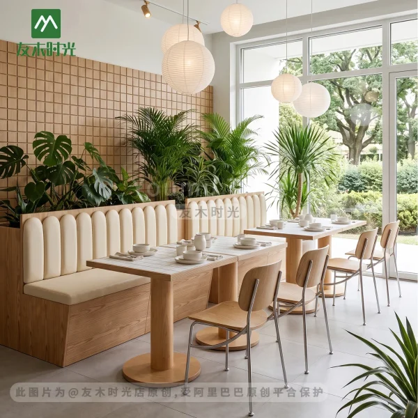 Modern Restaurant Booths, Tables and Chairs – Cream Banquette Seating Set