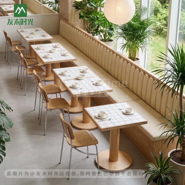 Modern Restaurant Booths, Tables and Chairs – Cream Banquette Seating Set