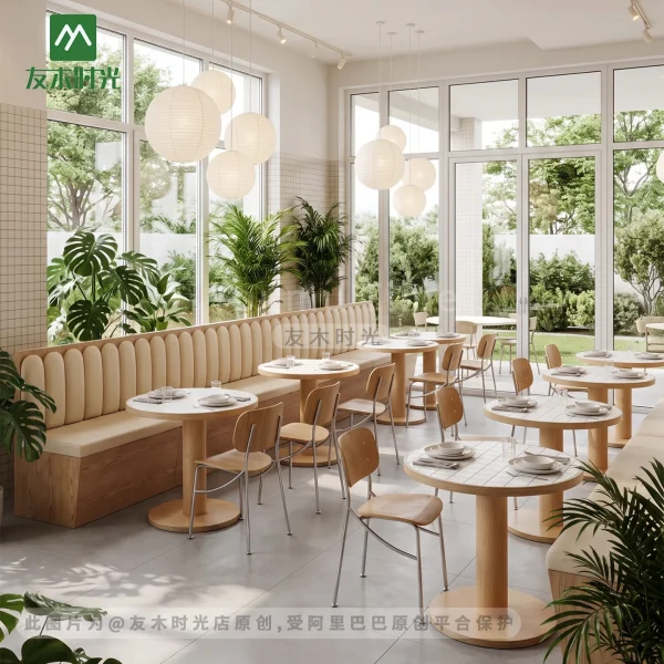 Modern Restaurant Booths, Tables and Chairs – Cream Banquette Seating Set