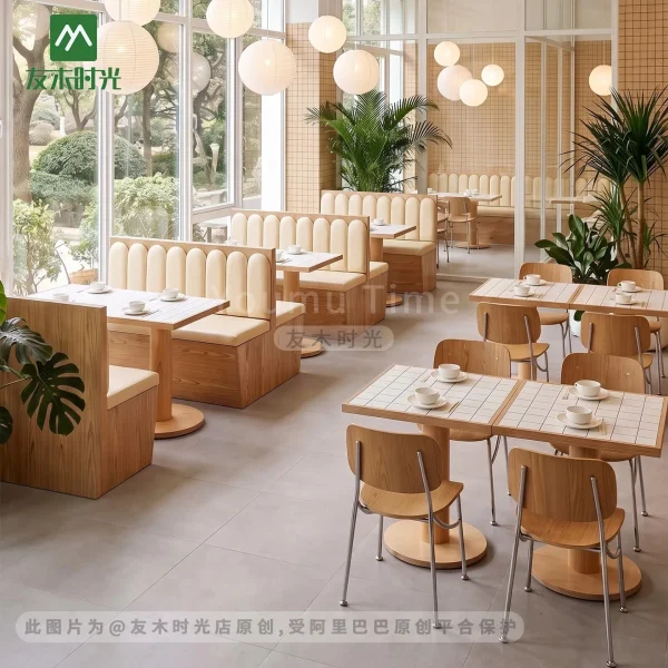 Modern Restaurant Booths, Tables and Chairs – Cream Banquette Seating Set