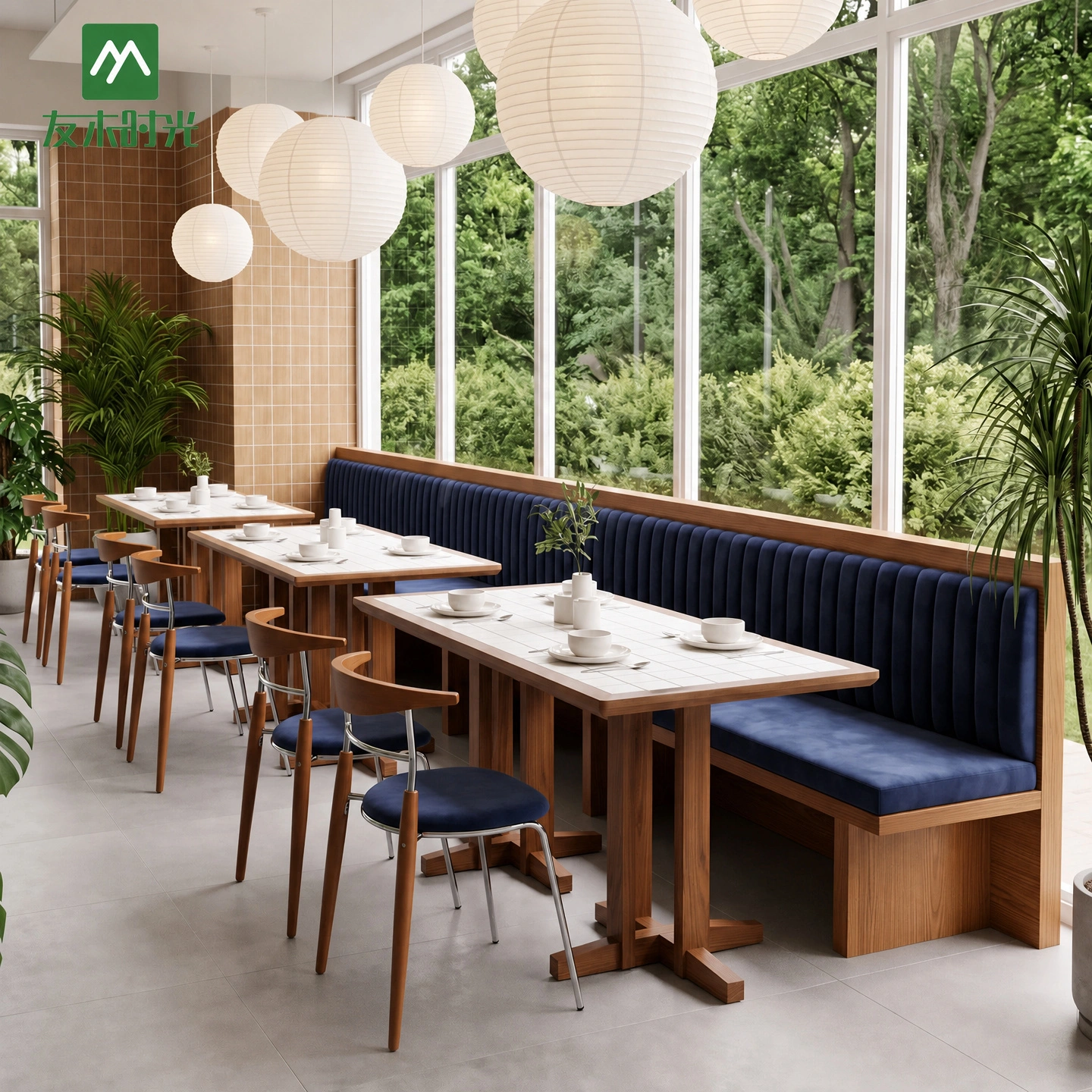 Modern Booth Seating Set for Restaurant, Cafe Table and Chairs Set - Image 2