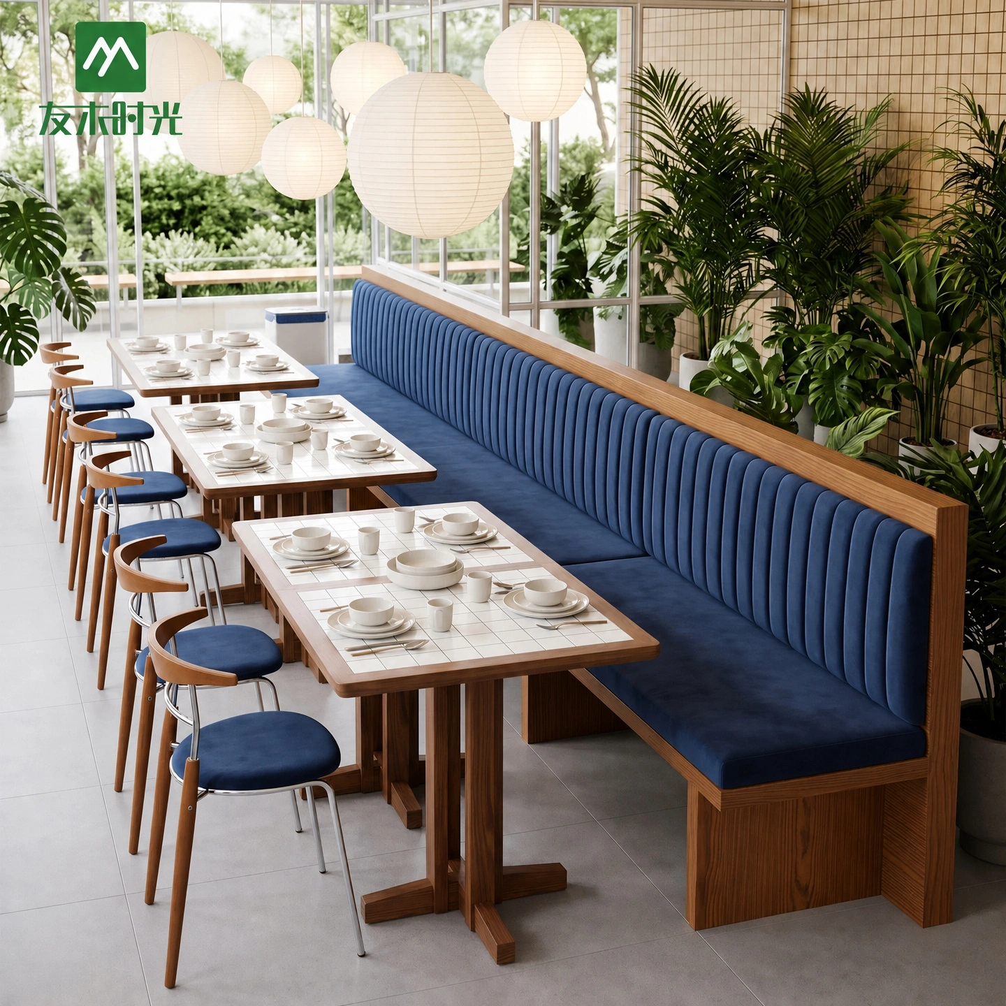 Modern Booth Seating Set for Restaurant, Cafe Table and Chairs Set - Image 3
